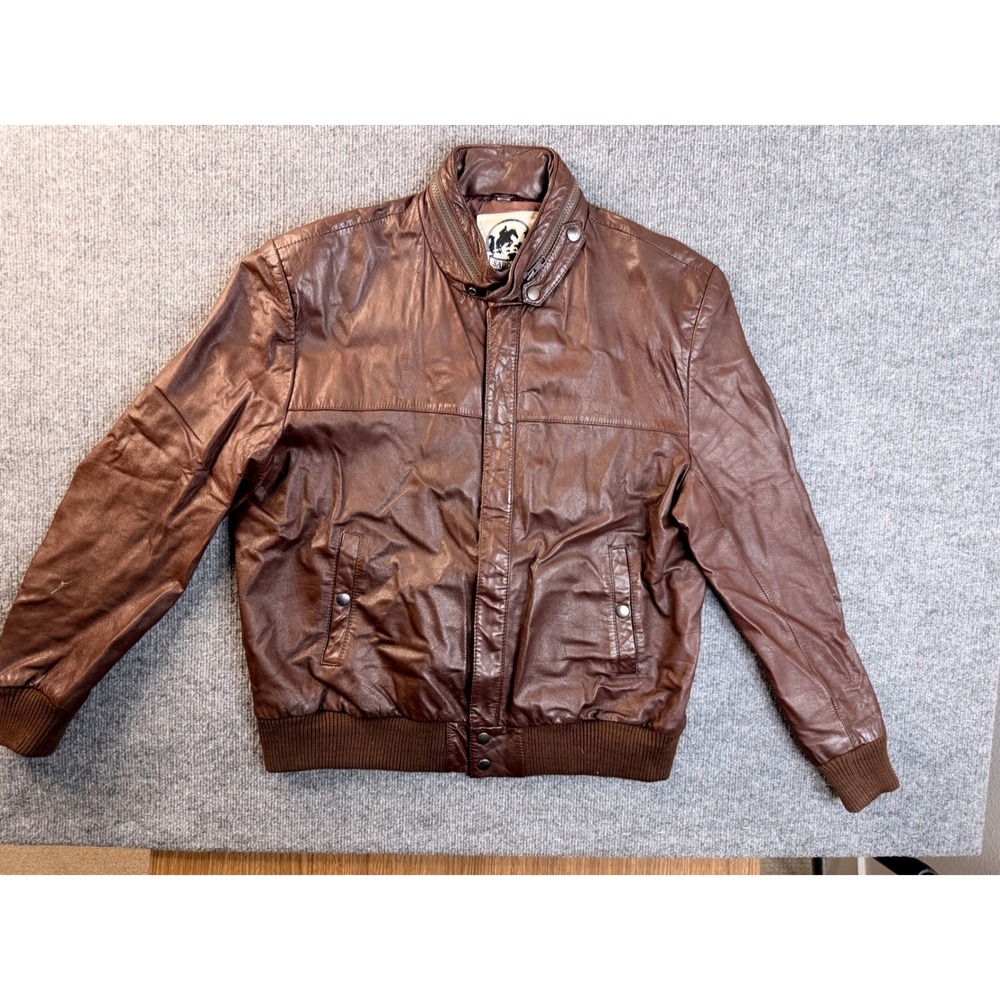 Vintage Saddlery Brown Leather Bomber Jacket Mens 46 Cafe Racer Zip Up Y2K Puffe